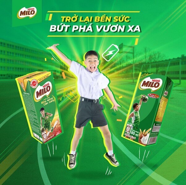 2 hộp MILO giúp trẻ bổ sung năng lượng bền bỉ cho học tập và vui chơi.