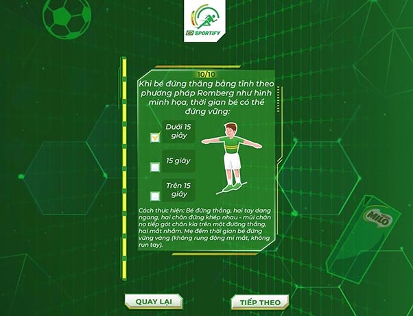 Các bài đánh giá trên MILO Sportify đều dễ dàng thực hiện tại nhà.