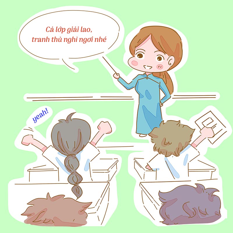 Trẻ nên vận động/thư giãn và bổ sung năng lượng trong giờ giải lao