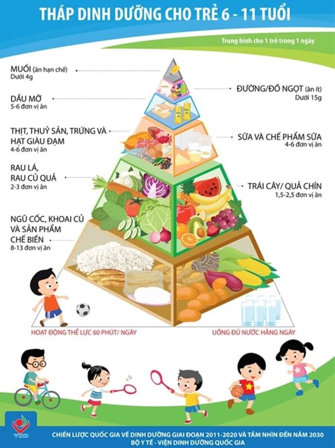 
Cách xây dựng tháp dinh dưỡng cho trẻ 6-11 tuổi tăng sức đề kháng
